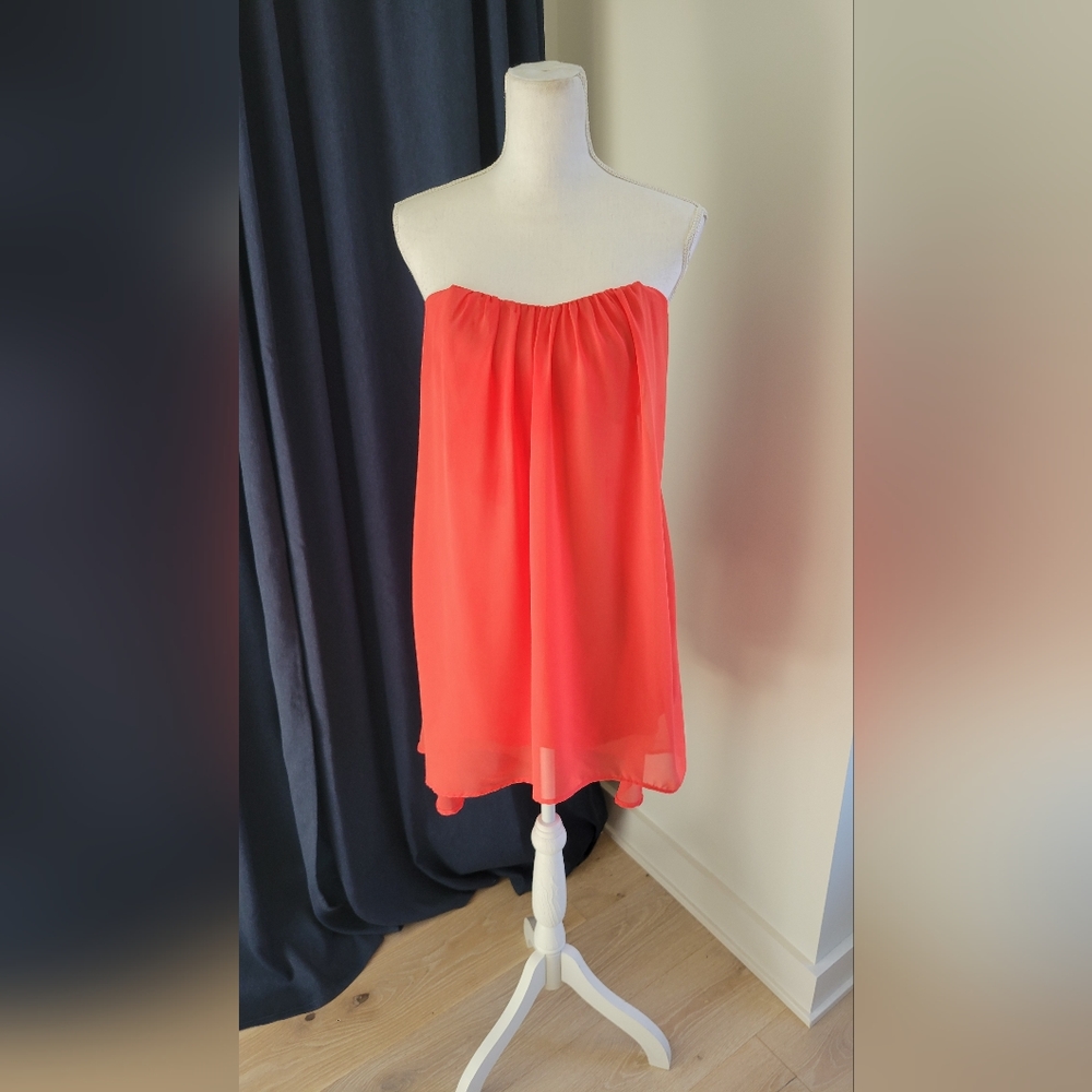 AKIRA | Burnt Orange Strapless Sheer Dress